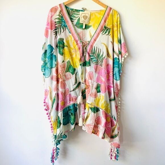 New Cotton Floral Boho Flowy Tunic Cover-up Dress - Picture 1 of 14